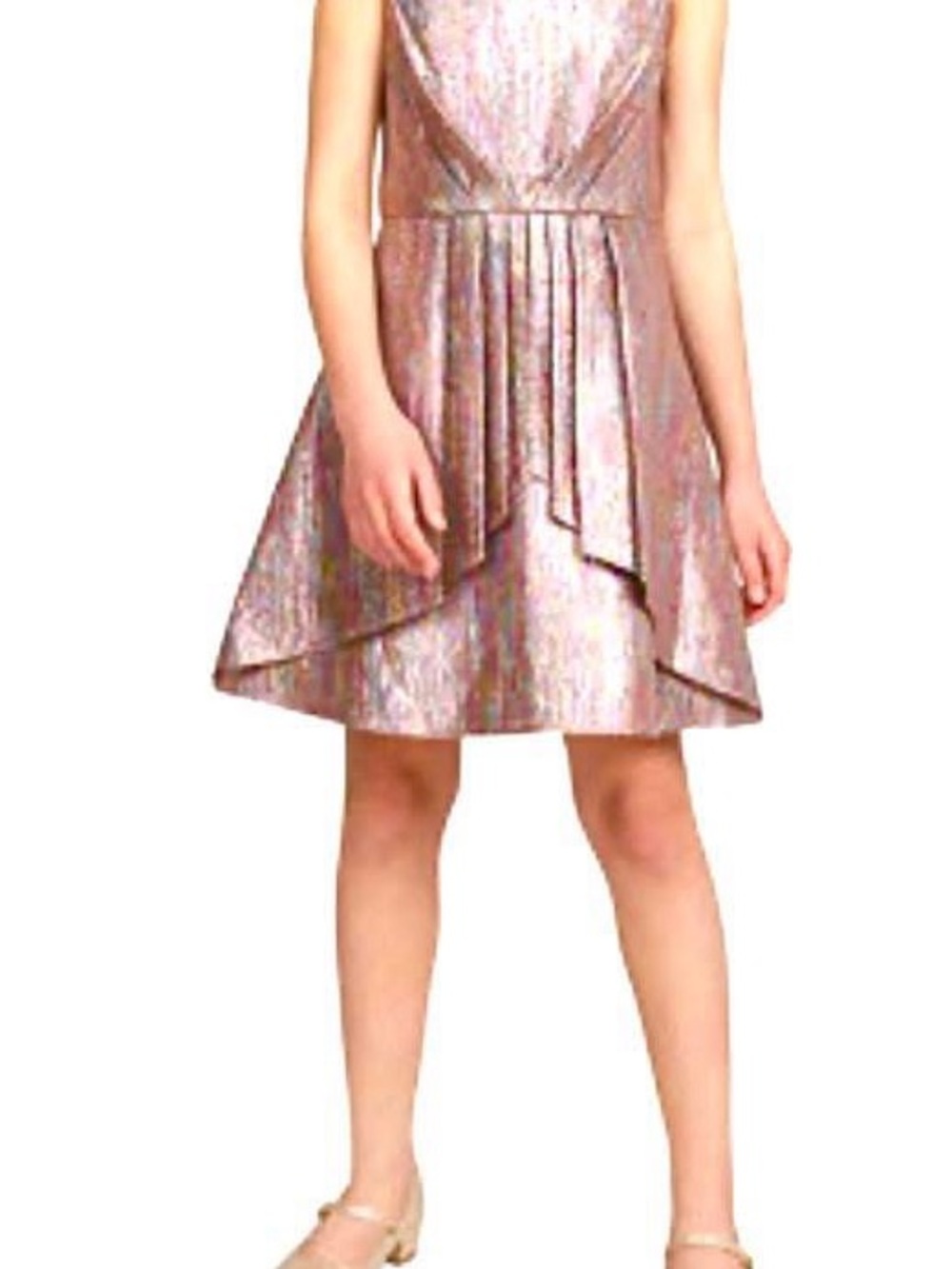 NEW NWT BCBG Girls Metallic Rose-Pink Layered Formal Dance Party Dress